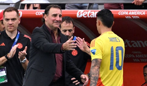 James Rodríguez y Néstor Lorenzo con la selección Colombia