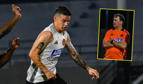 James Rodríguez y Néstor Lorenzo con la selección Colombia