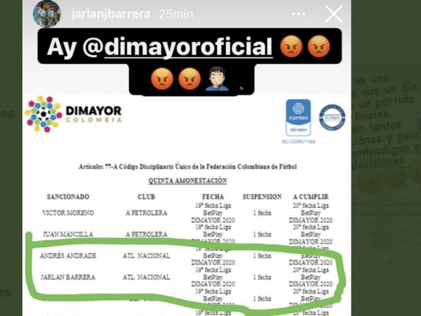 Jarlan Barrera se pronunció en sus redes sociales