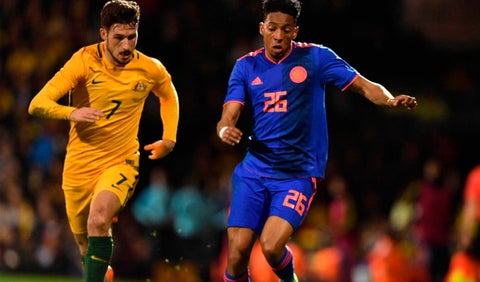 Johan Mojica, jugador de la Selección Colombia, en el partido amistoso ante Australia