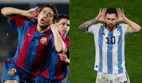 Juan Román Riquelme y Lionel Messi