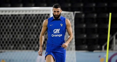 Karim Benzema en uno de los entrenamientos de Francia antes del Mundial de Qatar 2022