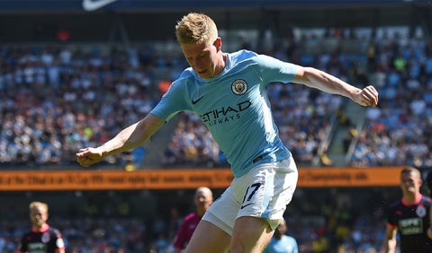 Kevin De Bruyne en el partido del Manchester City frente al Arsenal en la Premier League