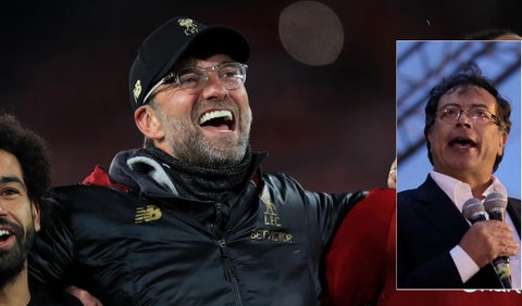 El senador Gustavo Petro y Jürgen Klopp, DT del Liverpool