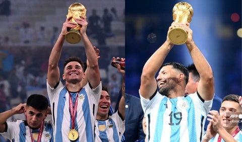 La celebración del Kun Agüero y Julián Álvarez al ganar el Mundial