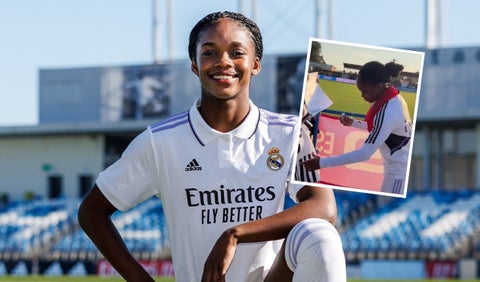 Linda Caicedo firmando autógrafos en Real Madrid