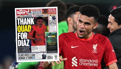 Luis Díaz portada del diario The Mirror en Inglaterra