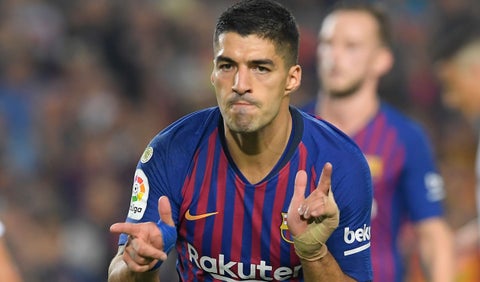 Luis Suárez celebrando el tercer gol del Barcelona ante Sevilla