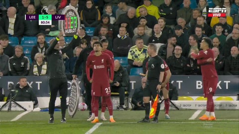 Luis Díaz ingresó al minuto 80 del partido Leeds vs Liverpool