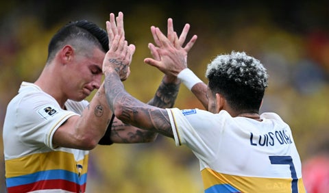 Luis Díaz y James Rodríguez con la selección Colombia