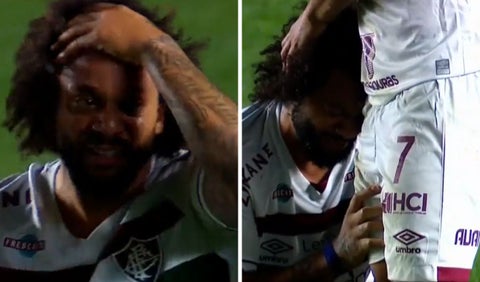 Marcelo llorando por lesión en Argentinos vs Fluminense