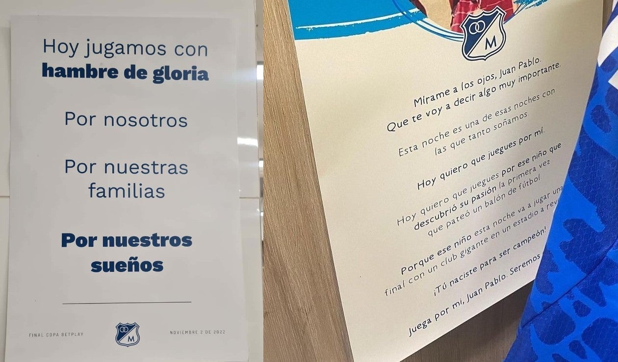 Mensajes motivacionales de Millonarios en la final de Copa Betplay