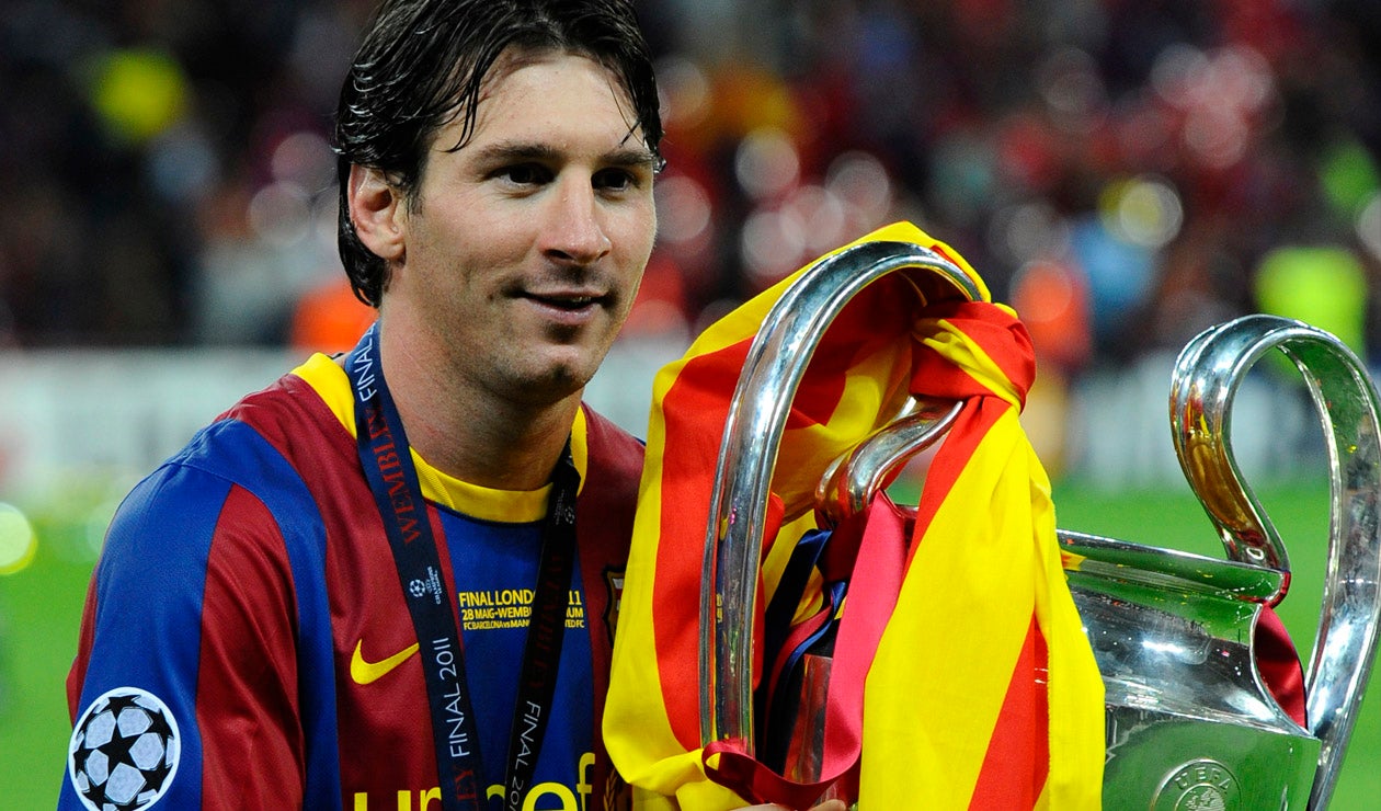 Messi levantando la Champions en Wembley en 2011