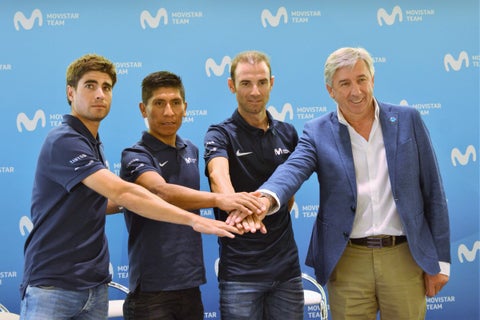 Mikel Landa, Nairo Quintana, Alejandro Valverde y Eusebio Unzué