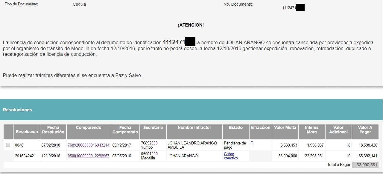 Multas Johan Arango