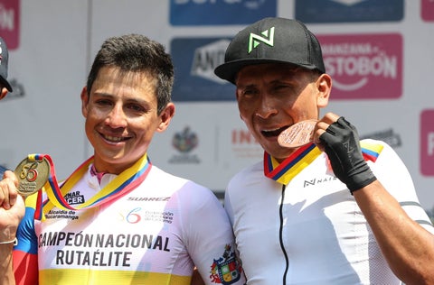 Nairo Quintana celebrando el bronce en el Nacionales de ciclismo 2023