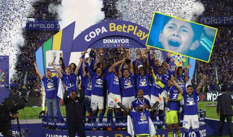 Niño de Millonarios llora por el equipo en la final de Copa Betplay