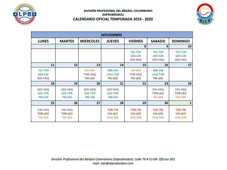 Calendario béisbol colombiano
