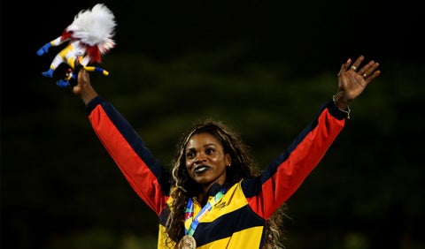 Caterine Ibargüen celebra haber ganado el oro del salto triple en los Juegos Centroamericanos y del Caribe Barranquilla 2018