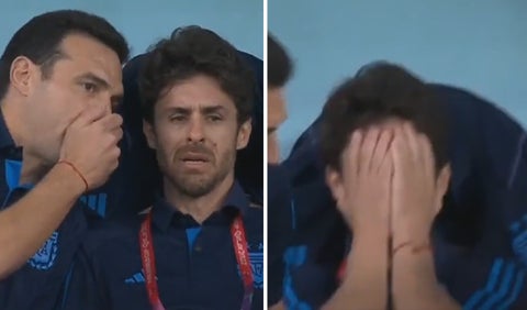 Pablo Aimar celebrando un gol de Messi en el Mundial