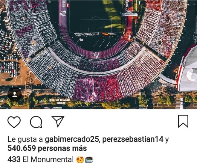 Captura de pantalla del 'me gusta' de Sebastían Pérez al estadio Monumental de River