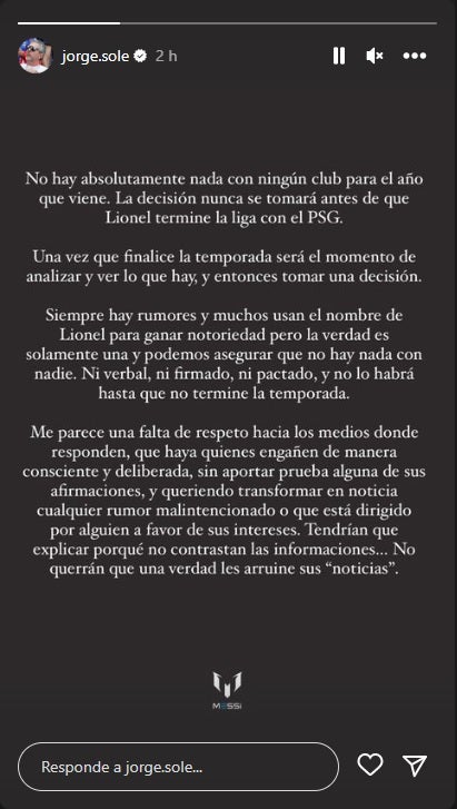 Papá de Messi desmiente su llegada a Arabia