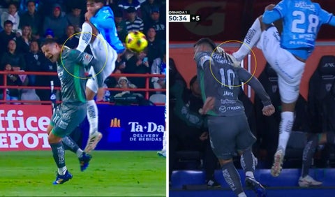 Patada a James Rodríguez en un partido Pachuca vs León