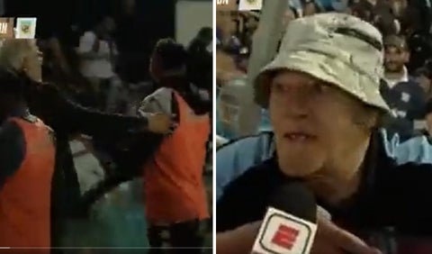 Pelea entre hincha de Racing y Edwin Cardona