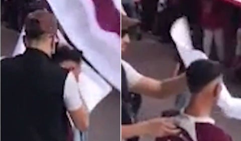 Peluquero en tribuna de Lanús