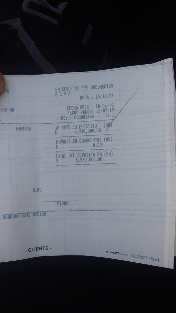 Recibo de consignación jovén