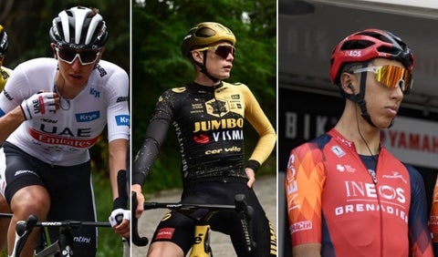 Tadej Pogacar, Jonas Vingegaard y Egan Bernal