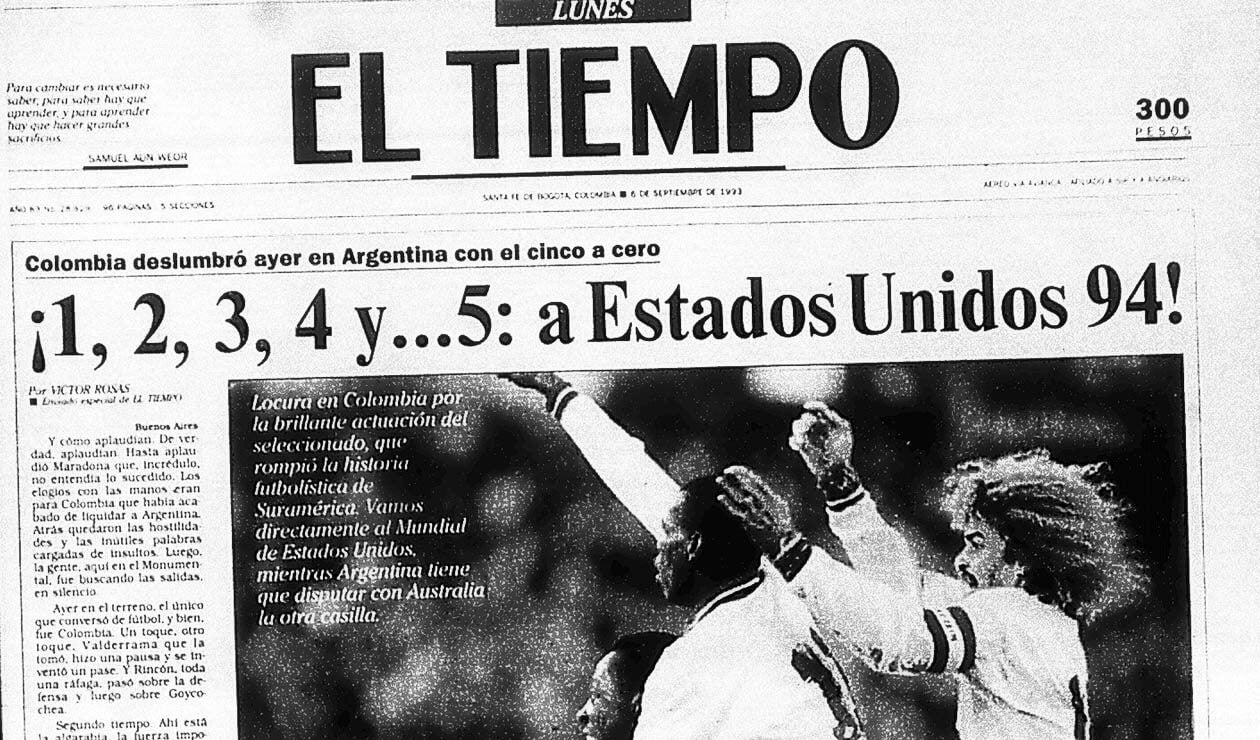 Portada del diario El Tiempo el 6 de septiembre de 1993 