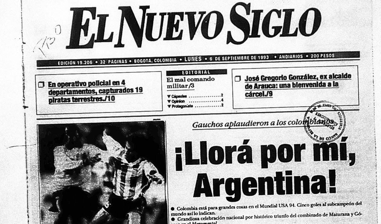 Portada del diario El Nuevo Siglo el 6 de septiembre de 1993 