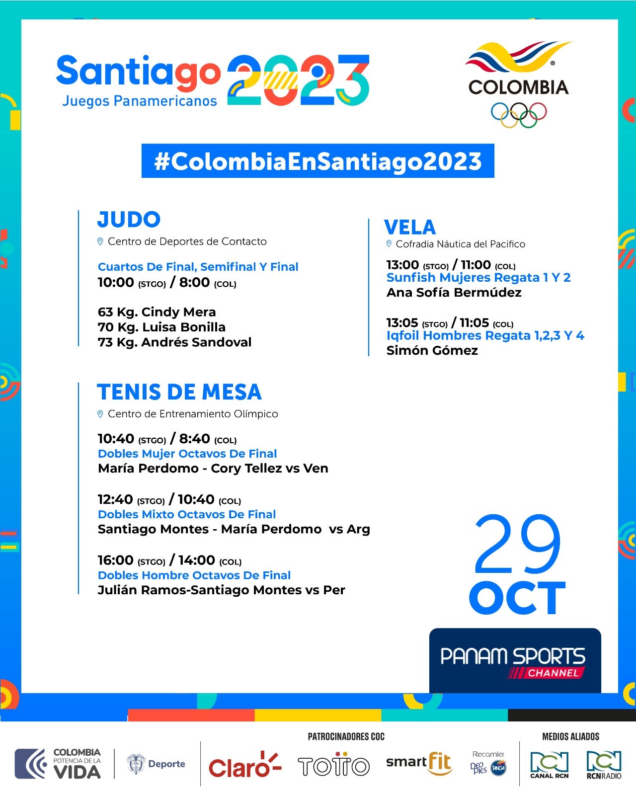 Programación Juegos Panamericanos domingo 29 de octubre