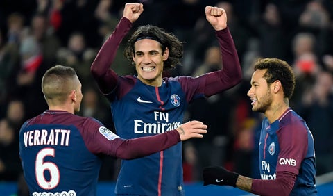 Marco Verratti, Edinson Cavani y Neymar