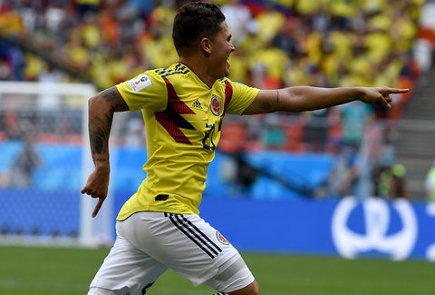Juan Fernando Quintero celebrando su gol ante Japón en Rusia 2018