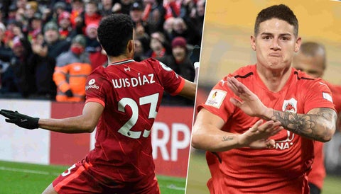 Reacción de James Rodríguez por el gol de Luis Díaz