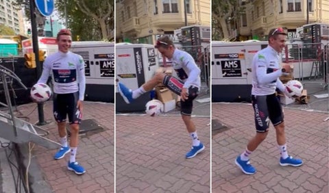 Remco Evenepoel hizo jugadas con un balón de fútbol
