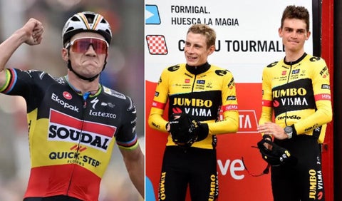 Remco Evenepoel, Jonas Vingegaard y Sepp Kuss