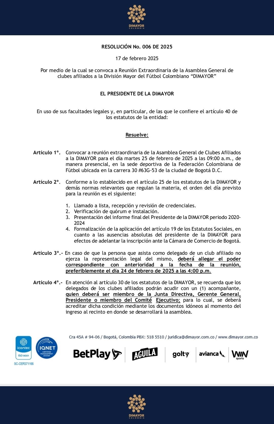 Resolución número 006 de 2025 