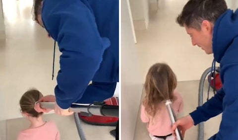 Robert Lewandowski peinando a su hija