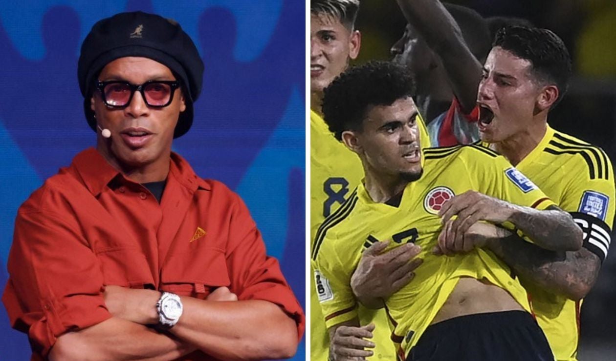 Ronaldinho con James y Luis Díaz en la selección Colombia
