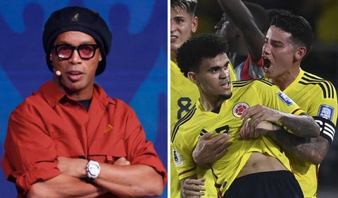 Ronaldinho con James y Luis Díaz en la selección Colombia