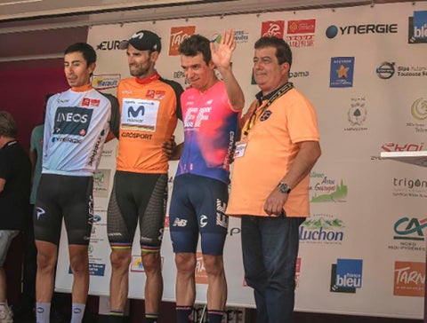 Ruta de Occitania 2019 - podio con Rigoberto Urán e Iván Sosa
