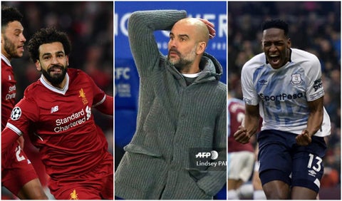 Mohamed Salah, Pep Guardiola y Yerry Mina