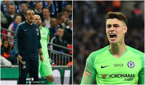 Maurizio Sarri, Willy Caballero y Kepa - Chlesea