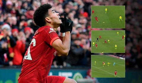 Secuencia del primer gol de Luis Díaz con el Liverpool