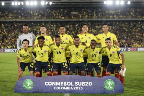 Selección Colombia en el partido ante Uruguay del Sudamericano sub 20