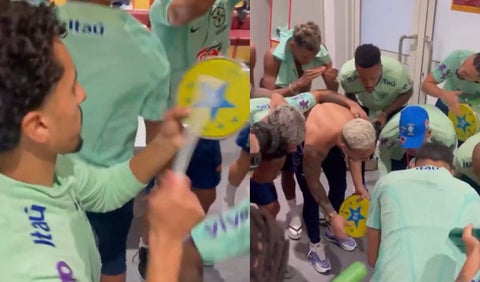 Selección de Brasil en celebración antes de primer entrenamiento en Qatar