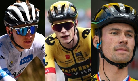Tadej Pogacar, Jonas Vingegaard y Primoz Roglic